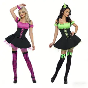 Adult Women Halloween Game Uniform Halloween Maid Cosplay Anime Cosplay Costume Shoulder Dress Set