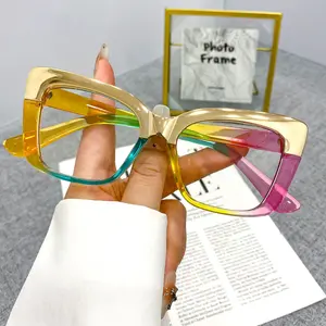 A new pair of cat-eye fashionable glasses, featuring trendy color-blocking and high-quality design. These glasses are suitable for both women and men to wear for daily photography and decoration