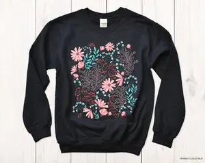 Pressed Flowers Sweatshirt, Boho Wildflowers Cottagecore Shirt, Oversized Vintage Botanical Sweater, Pastel Floral Shirt, Botanical Sweater