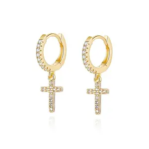 Cubic Zirconia Cross Drop Earrings