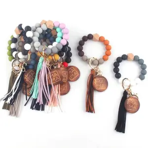 Beaded Wristlets - silicone/wooden beaded keychain wristlet