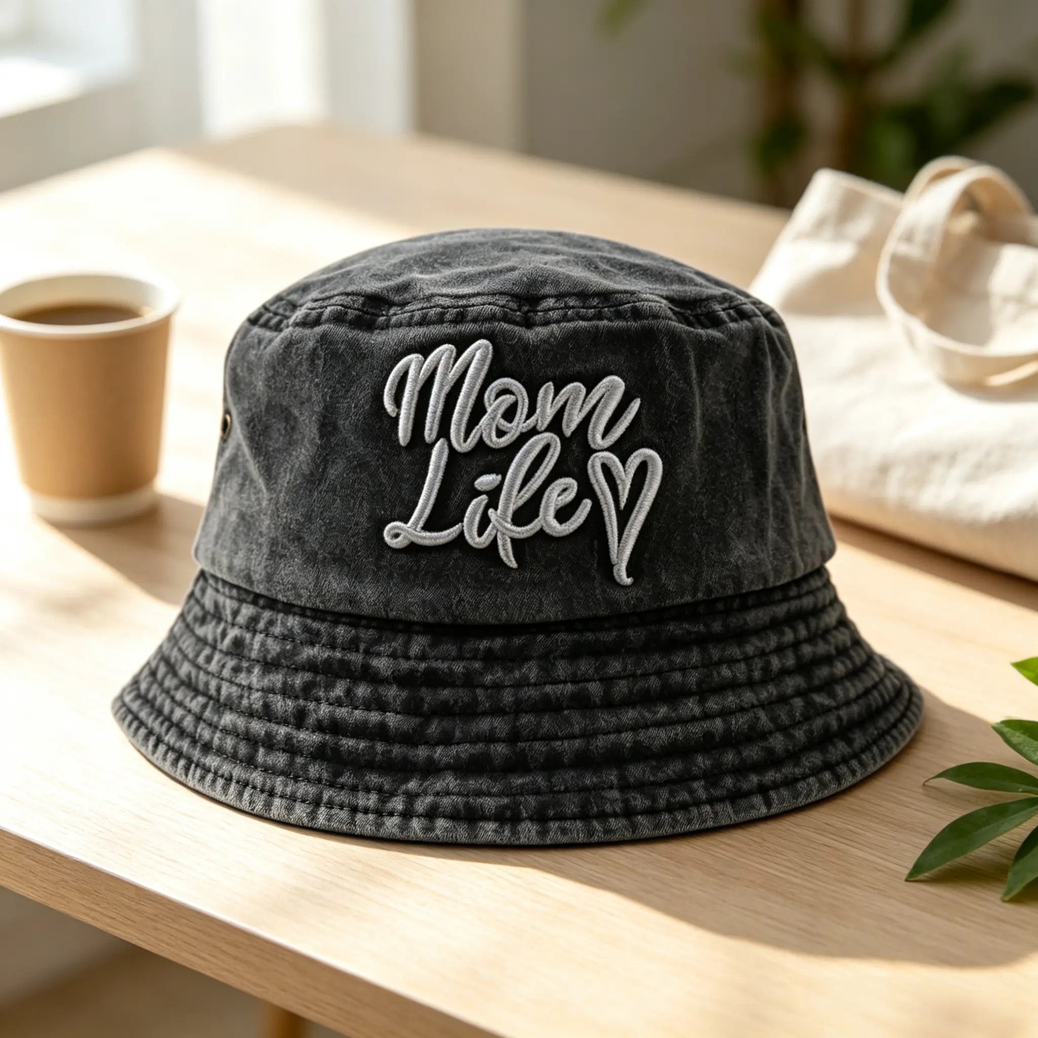 Mom Life Heart Embroidery Vintage Washed Bucket Hat For Women Soft Cotton Casual Sun Hat Perfect Mother Gift Outdoor Travel Fisherman Cap