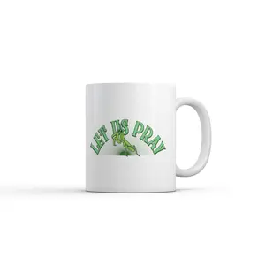 Let Us Pray Mug Funny Sarcastic Praying Mantis Graphic Novelty Coffee Cup - 11oz Funny Coffee Mugs Ceramic Printed Drinkware Cup