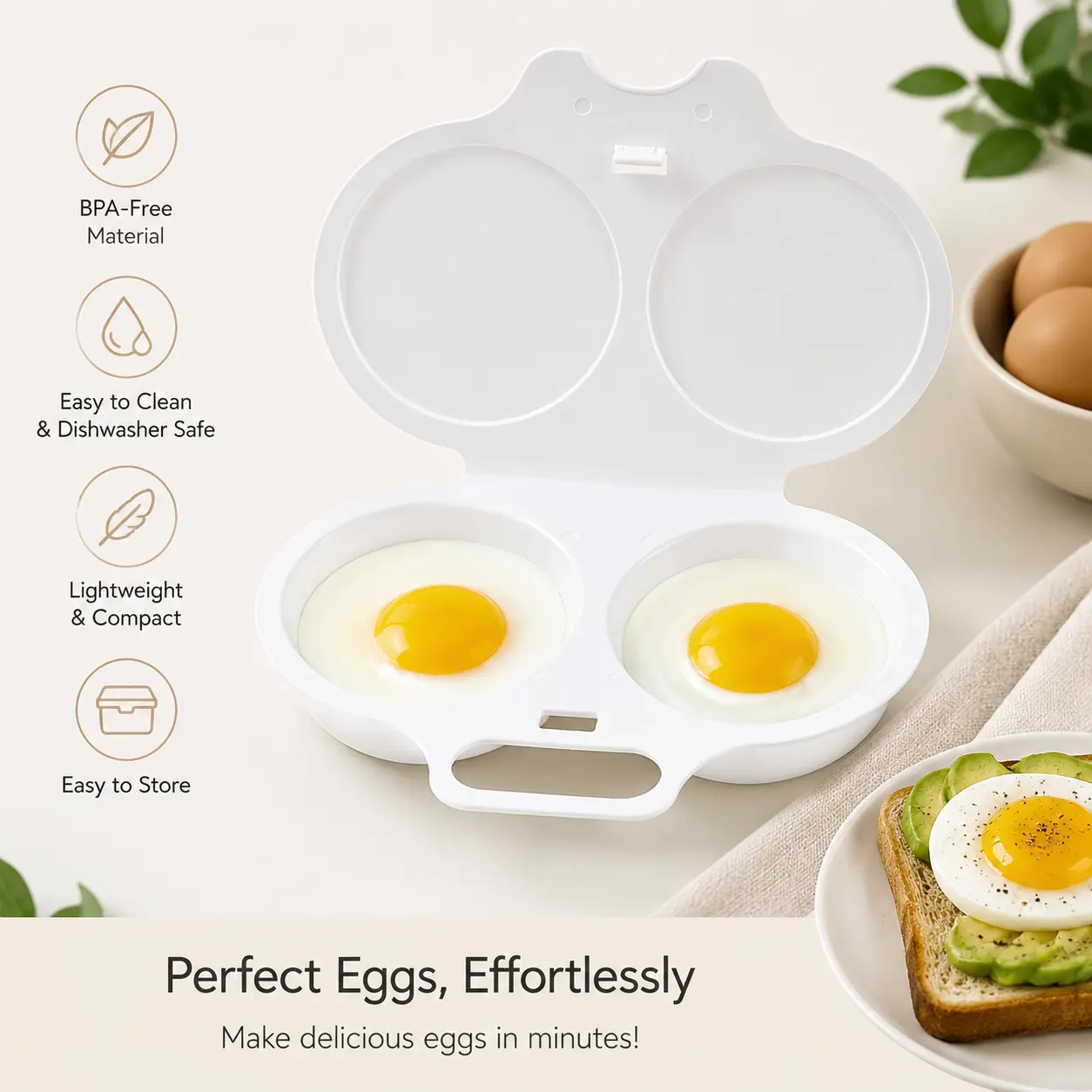 1 Count, Dual Cavity Microwave Egg Poacher, Easy to Clean Portable Egg Cooker Steamer for Home Kitchen Breakfast Preparation