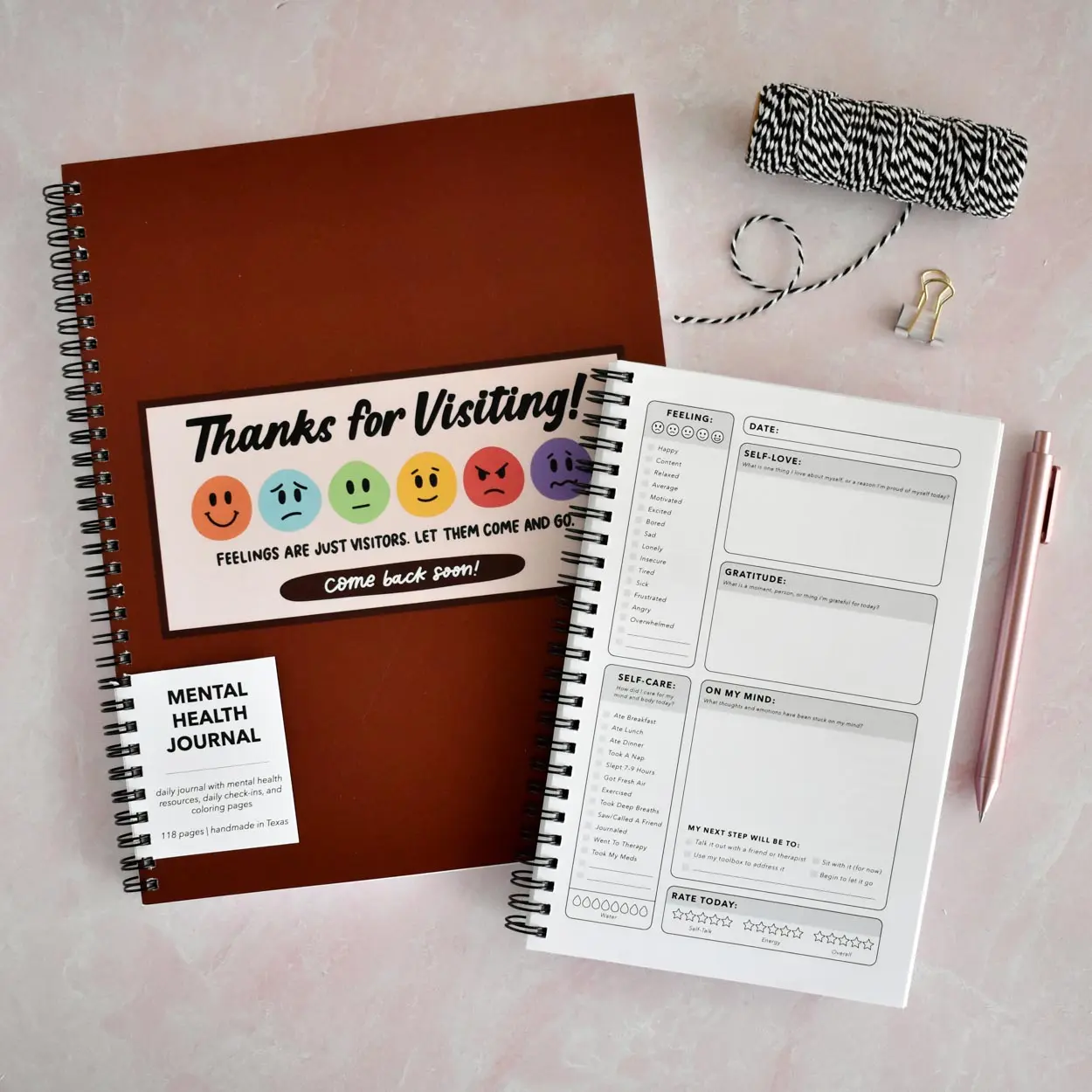 Thanks for Visiting Feelings Mental Health Journal - Daily Self Care Journal with Check-Ins, Resources, and Coloring