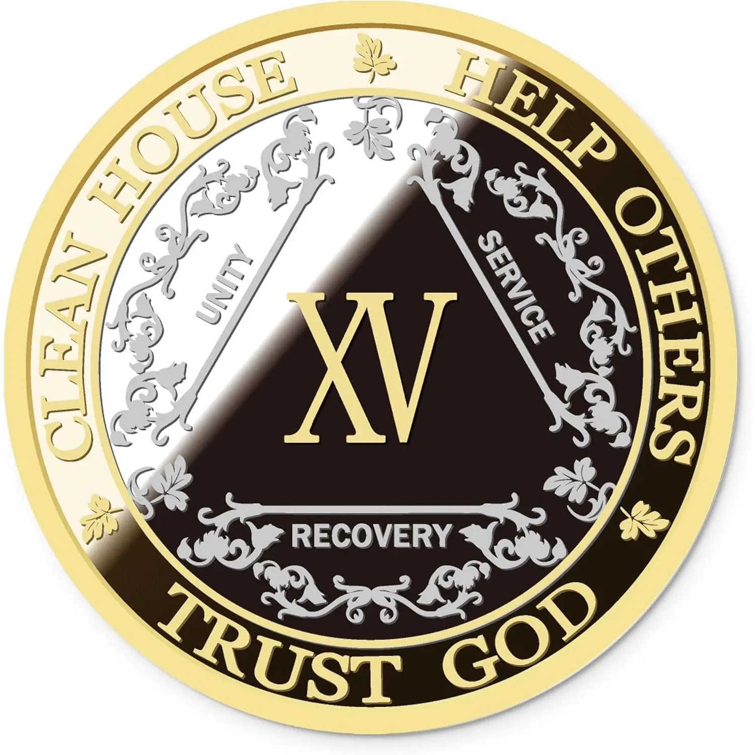 Sobriety Coin – Exquisite AA Anniversary Coins, Medallions & Chips – The Perfect Sober Gift for AA Recovery and Clean Milestones (Fifteen Years)
