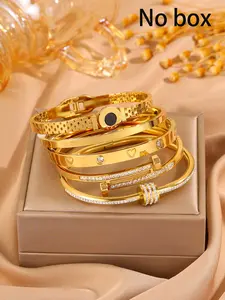 5-piece fashionable retro classic bracelet set, made of 304 stainless steel material, suitable for daily fashion matching, suitable for Thanksgiving, Mother's Day, New Year gifts, Stackable Bracelets