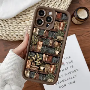Vintage Fashion Bookshelf Pattern Design Phone Case, Shockproof and Dirt-resistant, High-quality Phone Accessories, Suitable for iPhone 17 16 15 14 13 12 11 Pro and All Other Models, Ideal as a Gift for Friends and Family to Protect Phones