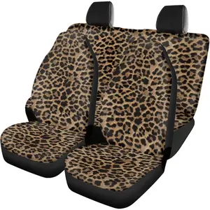 Brown Leopard Print Car Seat Covers Full Set,Abstract Cheetah Pattern Wild Animal Skin Texture Vehicle Front Rear Bench Cushion Protectors Auto Interior Accessories Universal Fit for Trucks
