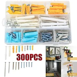 300pcs Box M4 M5 Plastic Expanding Drywall Anchors Self-Tapping Screws Set Stainless Steel Wall Plugs Glue Caps