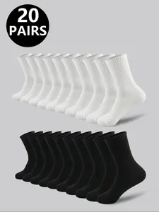 Men's New Color Solid Socks Soft Breathable Sports Mid-Calf Socks Summer Winter Men's Socks, Casual Fitted Plain Pattern