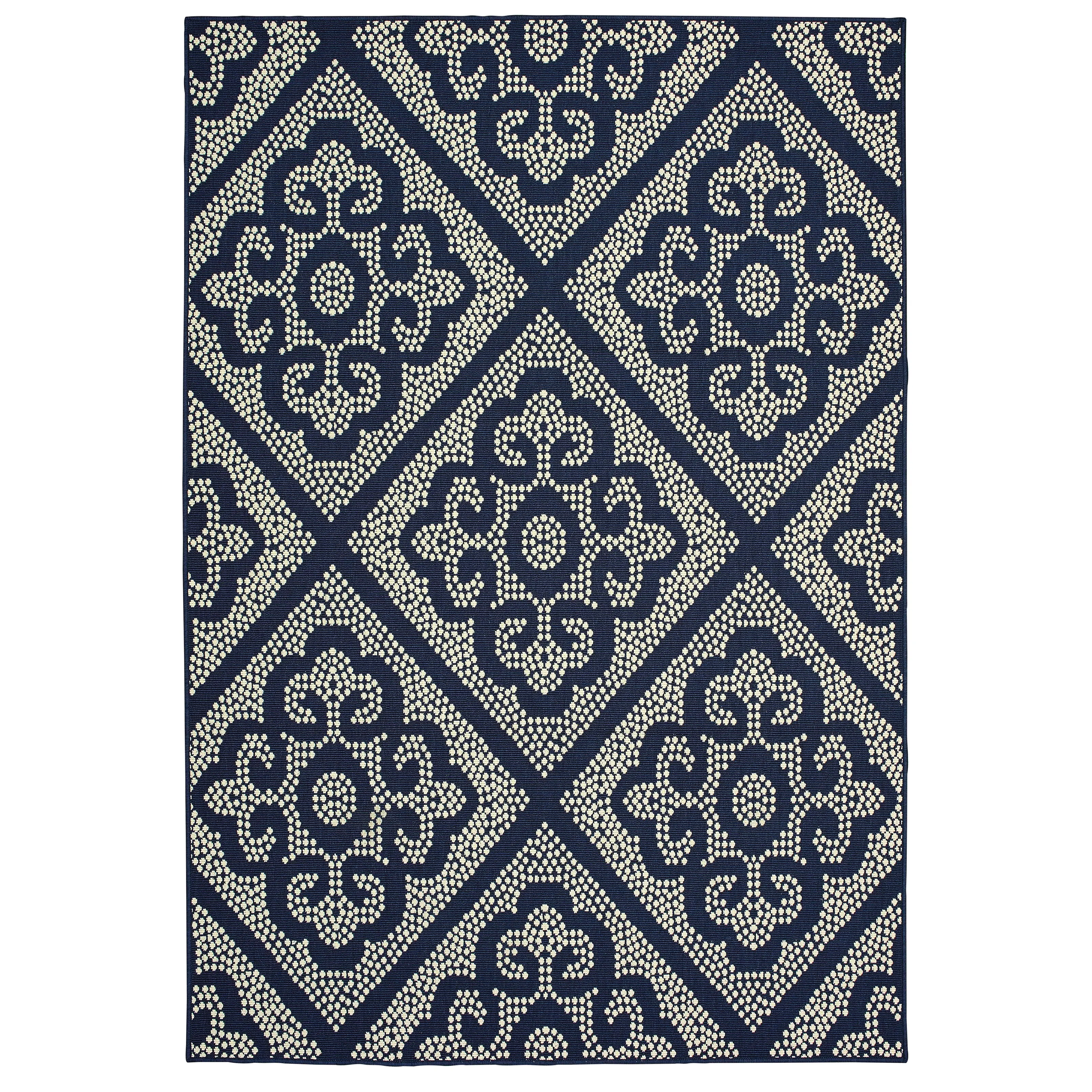 Oriental Weavers Marina 3804B Navy Ivory Moroccan Machine Woven Rugs