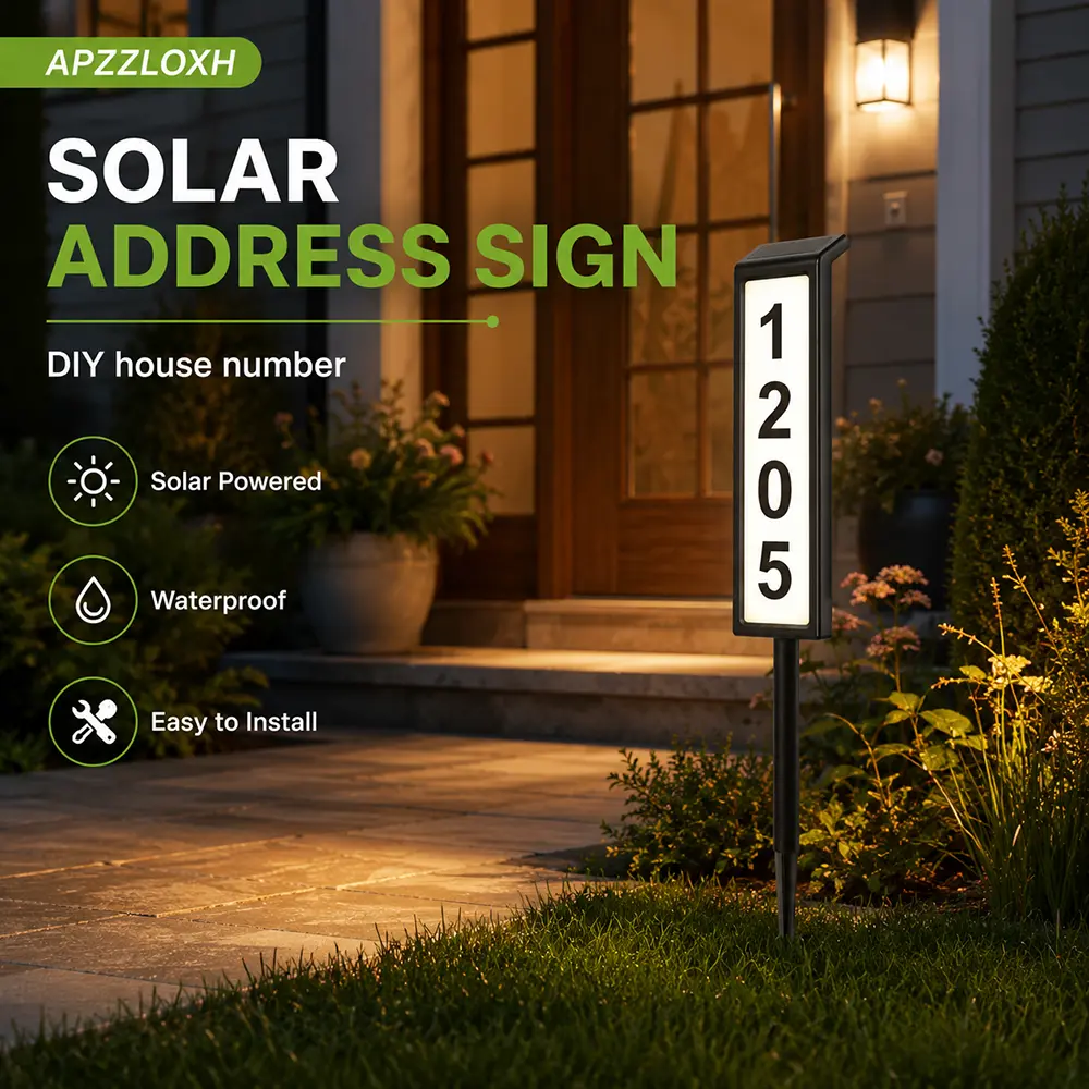 APZZLOXH 1/2 Pack Solar LED Lighted Address Sign - IP65 Waterproof House Number Plaque, Illuminated Door Number Light for Home Decor, Outdoor Use, Black Solar Gadget