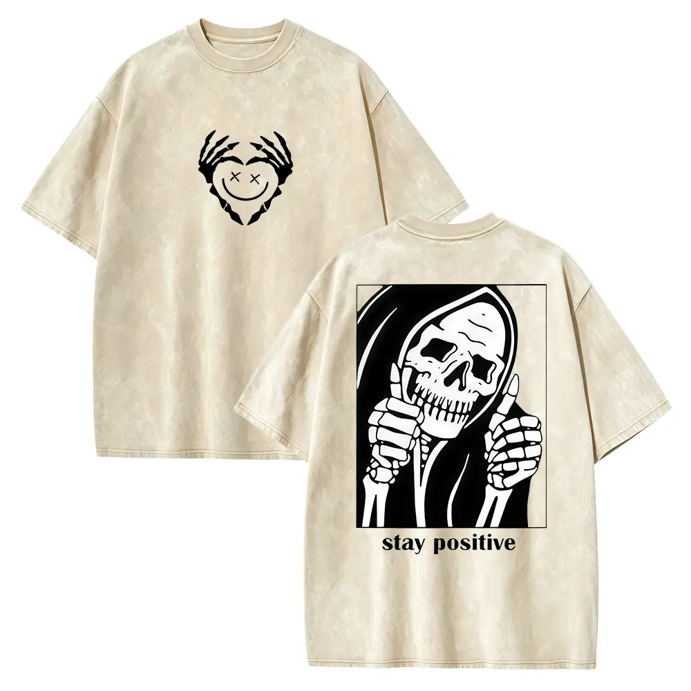 Stay Positive Grim Reaper Shirt, Funny Skeleton Graphic Tee, Dark Humor Gothic T Shirt, Halloween Unisex Gift