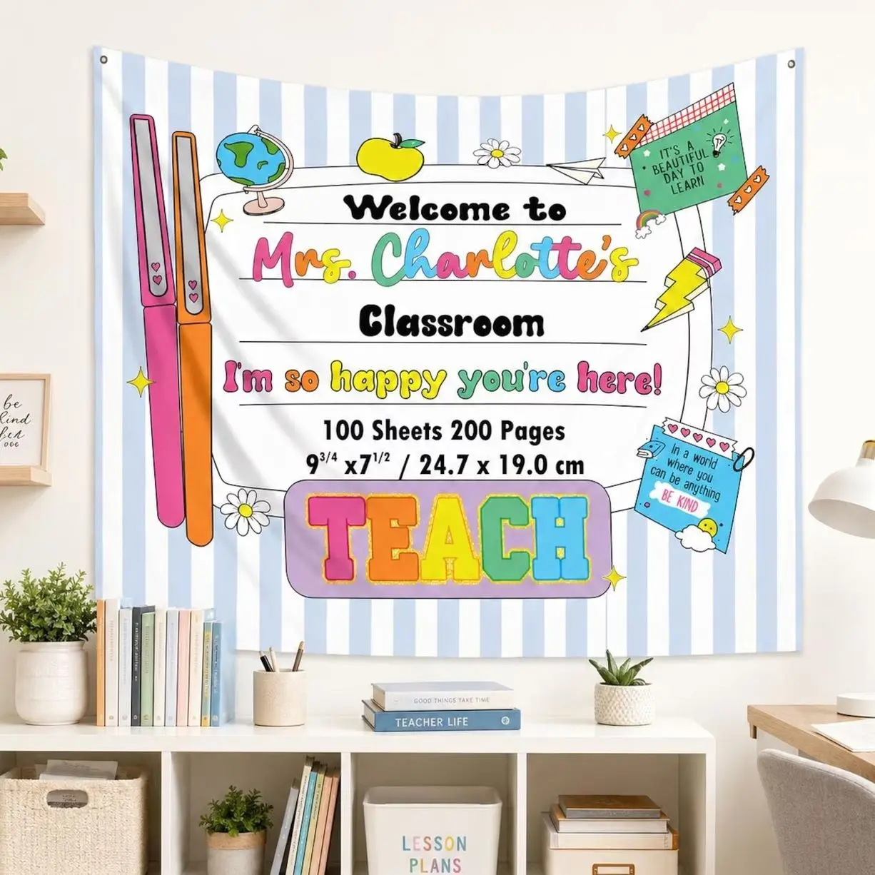 Personalized Striped Classroom Tapestry, Back To School, Classroom Tapestry Decoration, New Teacher Gifts, Teacher Name Sign Banner