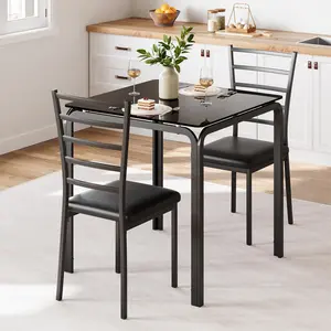 【GARVEE】Dining Room Table Set for 2, Indoor Bistro Table and Chairs Set, Small Industrial Kitchen Table and 2 Chairs, Square Kitchen Table Set for Small Space, Apartment, Studio