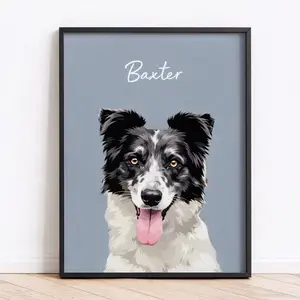 Custom Pet Portrait from Photo, Dog Portrait Gift, Personalized Dog Painting for Dog Mom, Custom Dog Art Print, Pet Portrait Frame, Pet Drawing Poster, Pet Memorial Gift