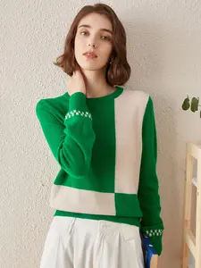 COMOBOCA 100% Cashmere Women's Round Neck Knit Sweater for Spring Wear - Figure-Flattering Design, Regular Fit