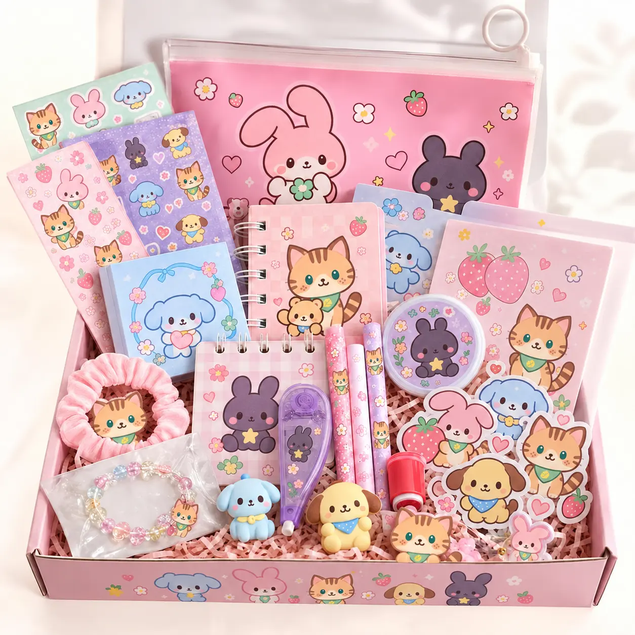 Millobox Cute Mini Gift Box with Keychains, Stickers, Notebooks, Pens & Small Accessories - Gift Idea for Women/Teens, Cute Present with Multiple Items for Birthday, Holiday (Festive & Party Supplies)