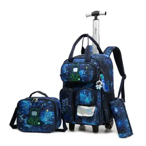 Space Explorer Rolling Backpack Set for Kids | 3-in-1 Backpack + Insulated Lunch Bag + Pencil Pouch | Galaxy Astronaut Design | Back to School Essentials