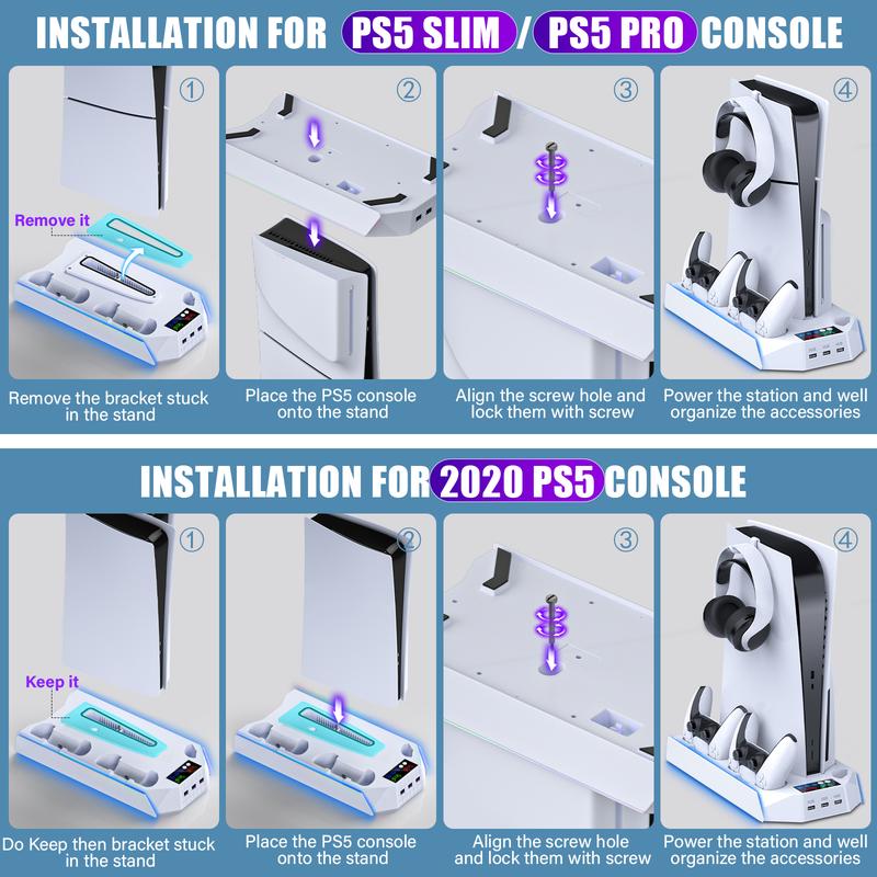 Cooling Stand for PS5 with Dual Controller Charging Base for PS5 Console Disc/Digital, 3 Levels Cooling Fan 3 USB Hub,  PS5 Accessories