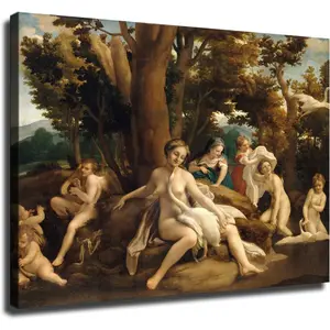 Leda and the Swan - Correggio Wall Art - Italian Renaissance Ar Poster Canvas Image Printing Wall Art Decor Aesthetics Living Room Bedroom Home Background Famous Paintings Printmaking (24x32inch-Unframed)