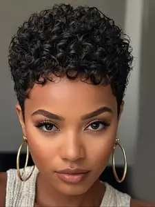 Short Curly Pixie Cut Wigs with Bangs Human Hair for Women Pixie Wig Human Hair Short Layered Wigs For Women Kinky Curly Wig