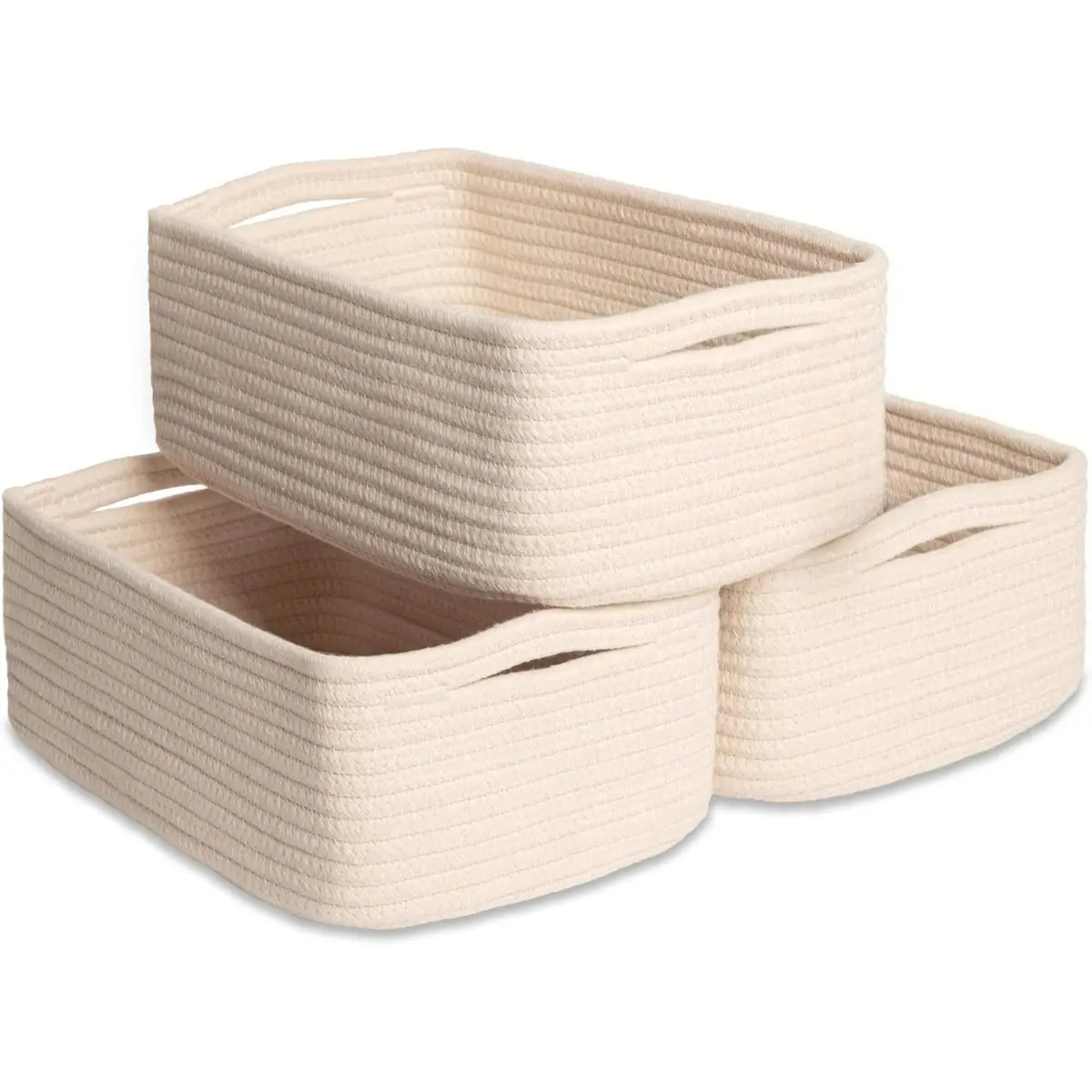 11.8"x8"x4.5” Storage Baskets for Shelves 3 Pack | Cotton Rope Woven Small Baskets for Organizing | Small Storage Bins for Nursery, Bathroom, Closet, Cube Shelf, Decorative, Gift Basket,Back to School Must Have