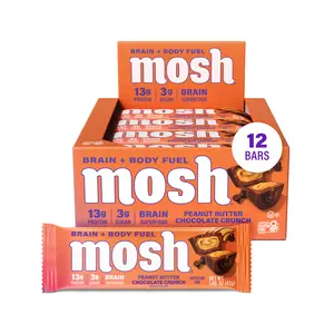 MOSH Peanut Butter Chocolate Crunch Protein Bars - 12 Bars, High Protein, Lower Sugar, High Fiber, Keto-Friendly, Gluten Free, 6+ Brain Nutrients including Cognizin, Mission Focused and Gives Back