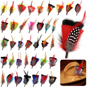 36 Pieces Hat Feathers Halloween Colorful Large Hat Band Real Feathers Pack Xmas Pin Decor for DIY Christmas Decorations Men Women Kids Cowboy Western Party Accessories