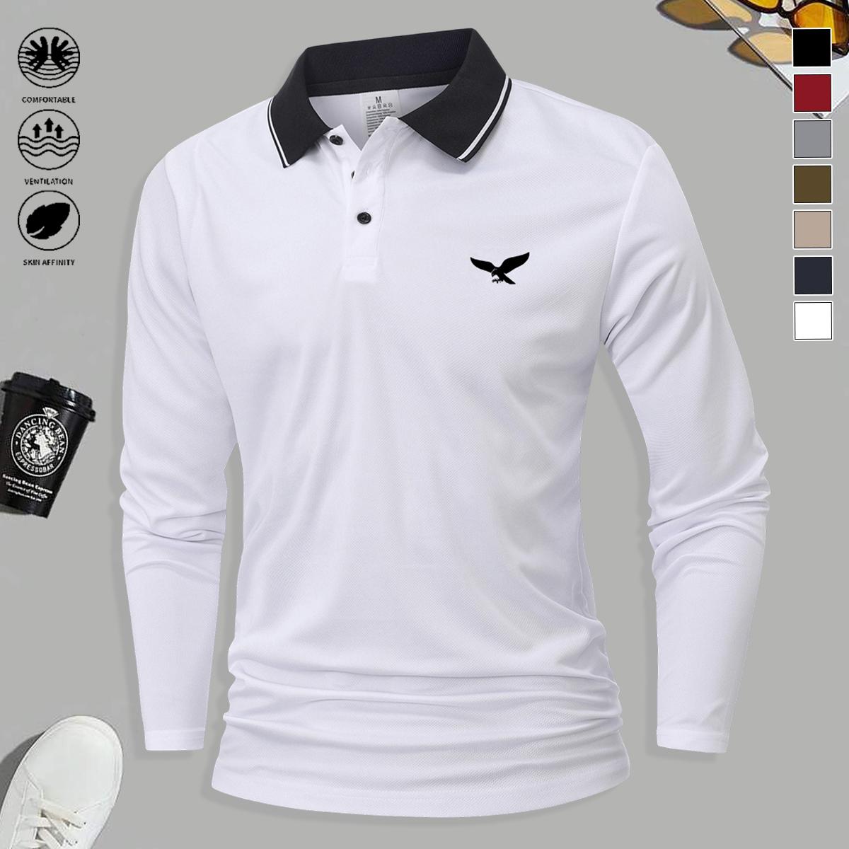 Set of 5 men’s long-sleeve polo shirts—fashionable and versatile, solid color design, suitable for sports and casual occasions, soft and comfortable; men’s long-sleeve polo shirt set.,clothes for back to school,first day of school outfits