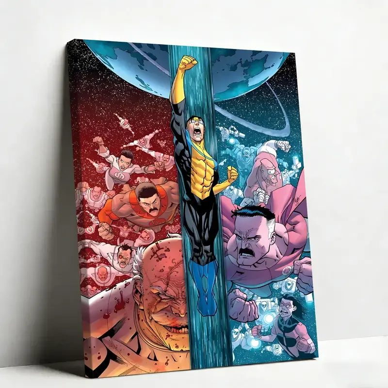 Invincible Hero Canvas Wall Art poster, Abstract Superhero Portrait Print Poster, Graphic Novel Framed Wall Aesthetic Artwork Painting for Game Room, Bedroom, Office or Fan Decor Framed poster and Unframe poster