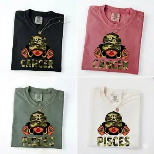 Comfort Colors [All 12 Zodiac] Camo Zodiac Tshirt – Full 12 Astrology Sign Pullover with Camouflage Hat & Bold Lettering, Trendy Unisex Horoscope Crewneck for Cancer, Pisces & Zodiac Lovers