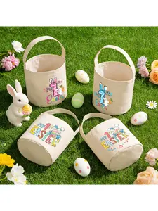 Colorful My 1st Easter Bunny Canvas Basket | Adorable Rabbit Print Bucket | Perfect For Friend First Easter Celebration & Party Supplies, Party Favors