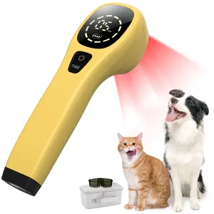KTS Handheld Red Light Therapy Device for Pain Relief & Natural Joint Muscle Relief 12 x 650nm & 2 x 808nm USB Charging Wireless Use Safe Painless Best Gift for Dogs Cats Horses Yellow