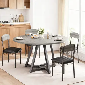 Jocoevol 42" Round Dining Table Kitchen Dining Room Dinner Pedestal Table with Storage Shelf, Space Saving Wood Circle Industrial Furniture for Small Space (Grey, 42In)