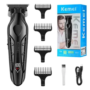 KEMEI2269 men's hair clipper, zero-gap cordless barber scissors, beard trimmer with T-blade, 7500 rpm, high-power battery, rechargeable barber scissors with LED display, black, Hair Clippers