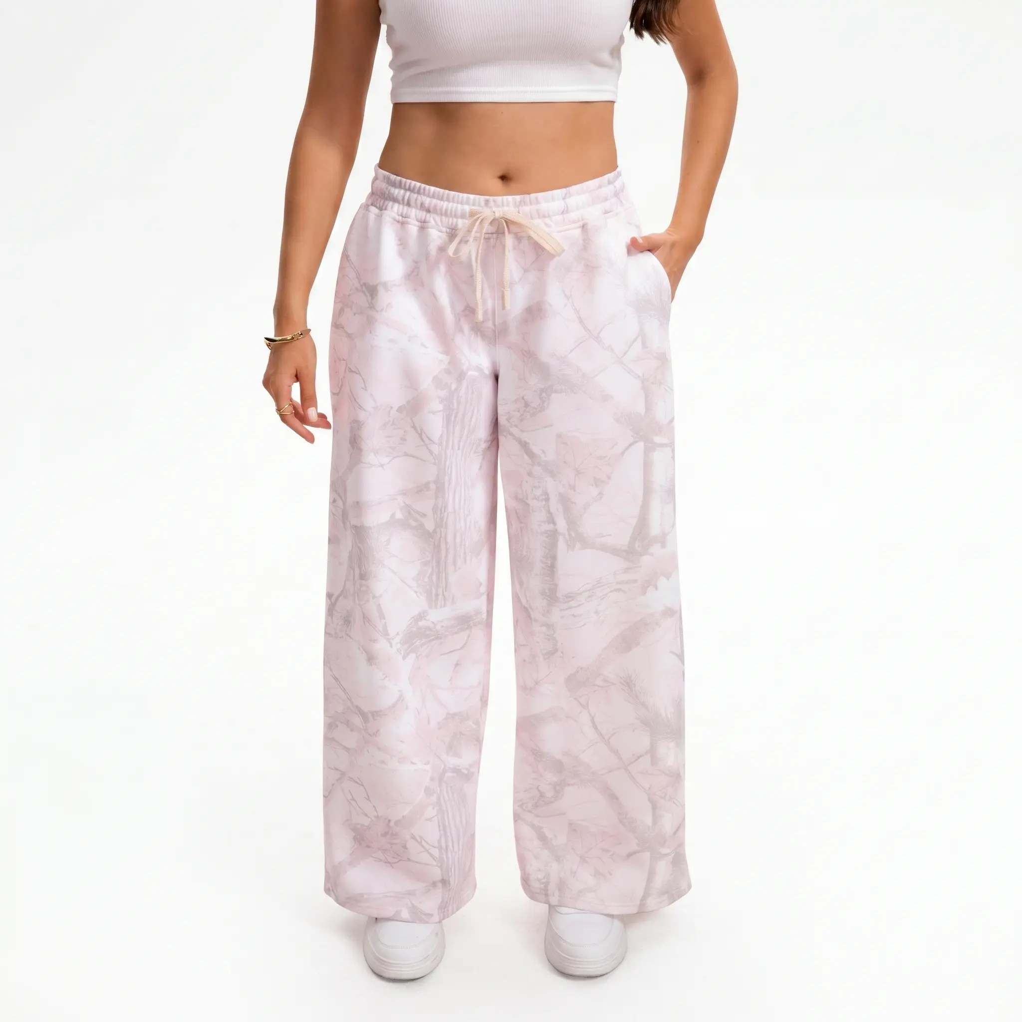 APUYO Women's Pink Camouflage Oversized Cotton Bottom Pants - Mid-to-Low Rise, Loose-Fit Casual Sweatpants with Soft Breathable Fabric, Elastic Waistband, Pockets, Suitable for Fitness and Everyday Wear, Style, Polyester, Sweatpants For Women, Comfortable