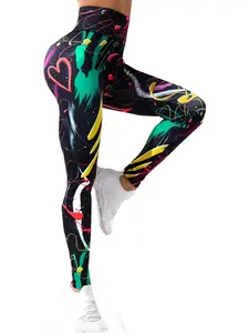 【Plus Size】 All Over Print Sports Leggings, Sporty Comfy Breathable Skinny Pants for Yoga Gym Workout Running, Women's Plus Sport & Outdoor Clothing for Spring & Fall, Skinny Yoga Bottoms, Tight Fitness Pants