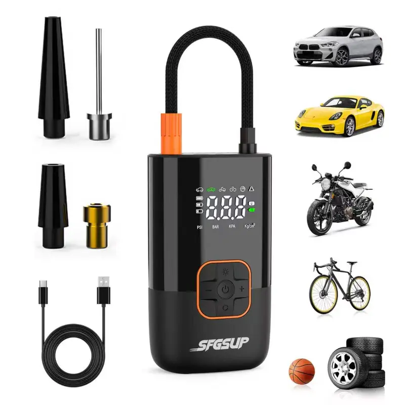 Cordless Compact Handheld Inflator Pump with Batteries, Digital Display, Auto Shut-Off, 5 Preset Modes, LED Emergency Light – Tire Inflation Tool for Car, Motorcycle Tires