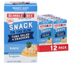 Bumble Bee Snack On The Run! Protein Snack Pack - 7g Protein per Box - Ranch Tuna Salad with Crackers Kit - Ready to Eat Easy-Open Can - Wild Caught MSC-Certified Tuna (Pack of 12)