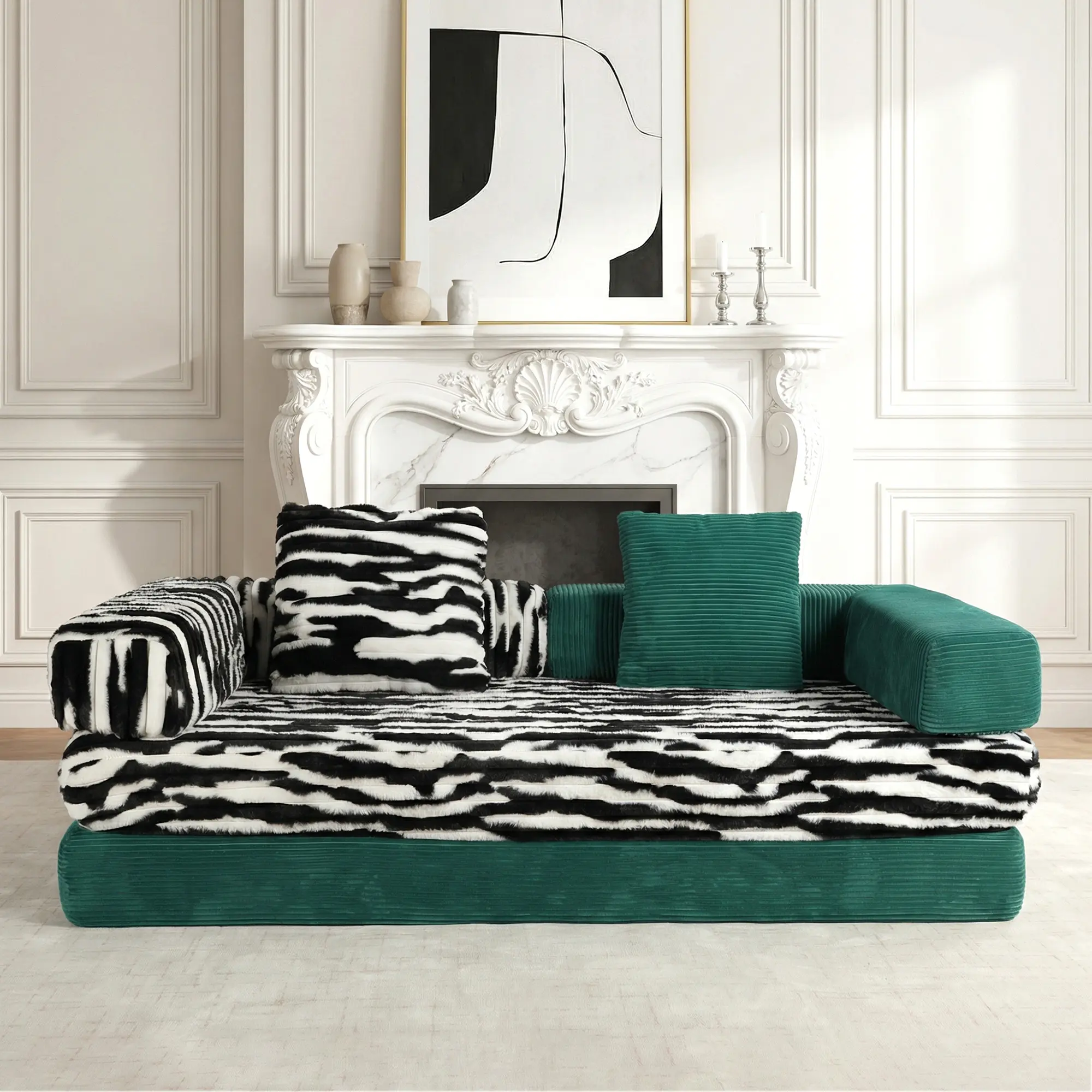 Green Corduroy Couch+Black Sofa Cover