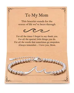 Mom/Daughter Gifts, The Waves of Life I'll Through with You, Wave Bracelet for Birthday Christmas Valentines Inspirational Gifts