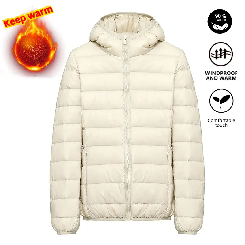 Echo Attire women’s lightweight solid-color down jacket for winter, 90% white duck down content, casual slim fit design, basic full-zip women’s down outerwear, perfect for everyday commuting and autumn/winter wear.