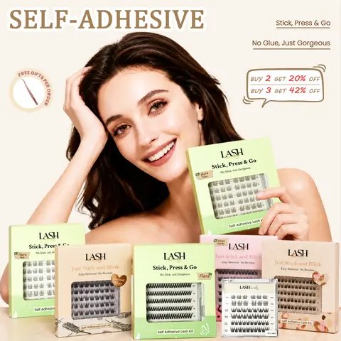 Lashterally Self-Adhesive Lash Clusters Kit - Cosmetic Eyelash Extension for Adults, D Curl, 10-14mm Mixed Lengths, 90-120 Pcs, 24-Hour Hold, Reusable Lightweight, Glue-Free Wispy Doll Eye, Lash Clusters False Eyelashes & Adhesives for Makeup Styling