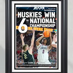 2024 Uconn Huskies ‘WIN 6TH’: Back-to-Back NCAA Champions Unframed Newspaper