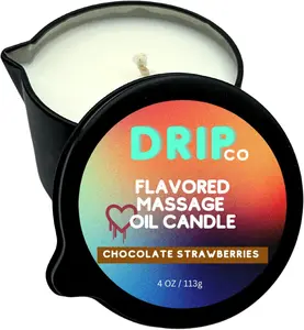 Drip Co Chocolate Strawberry Flavored Massage Oil Candle 4 Oz Soy Wax Aromatherapy for Couples Spa Essentials 113g Cosmetic Body Care Soothing Aromatic Relaxation