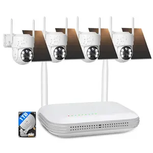 Wireless Solar Camera System Outdoor,4MP Home Battery Camera, 【No Monthly Fee】, Pan Tilt 360° View, PIR Motion Detection, Color Night Vision, IP66, 2-Way Audio