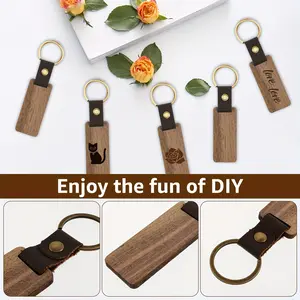 Wooden Keychain Blanks DIY Blank Wood Keychains With Leather Straps Walnut Wood Keyring Blanks Unfinished Wooden Keychains For Engraving Key Tags Wood Crafts For DIY Key Chains 6.5x2.8cm