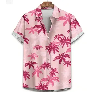 Beach Ready: Men's Blue Aloha Shirt with Floral Print.Men's Hawaiian Floral Print Short Sleeve Shirt |   Casual Beach Vacation Button Down Top